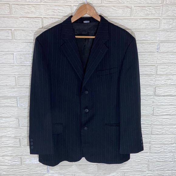 Hernando Trujillo Wool Blend Deep Navy Pinstripe Suit Jacket Size 44 - Picture 1 of 9
